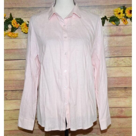 NWT Mi Ami Pink Viscose Linen Blend Long Sleeve Dress Button Up Top Shirt Size M - Picture 1 of 8